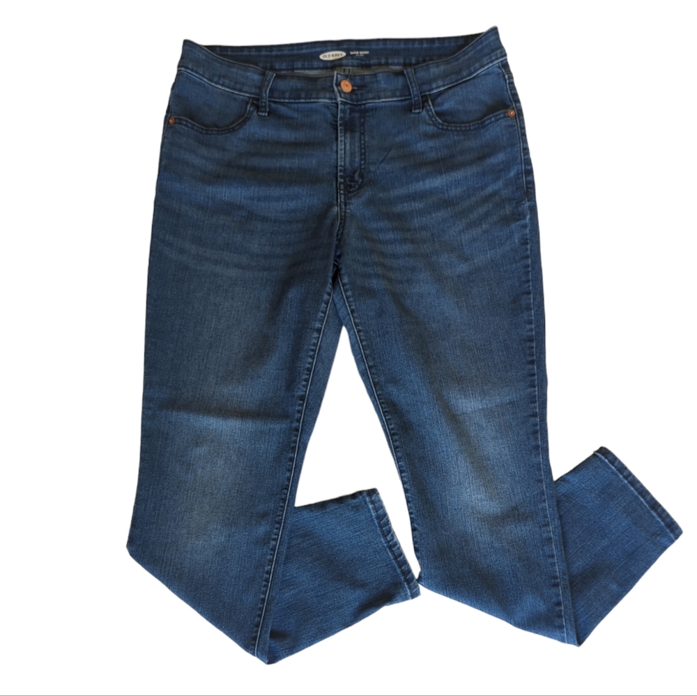 Old Navy Mid-Rise Distressed Super Skinny Jeans 12 Blue Pockets